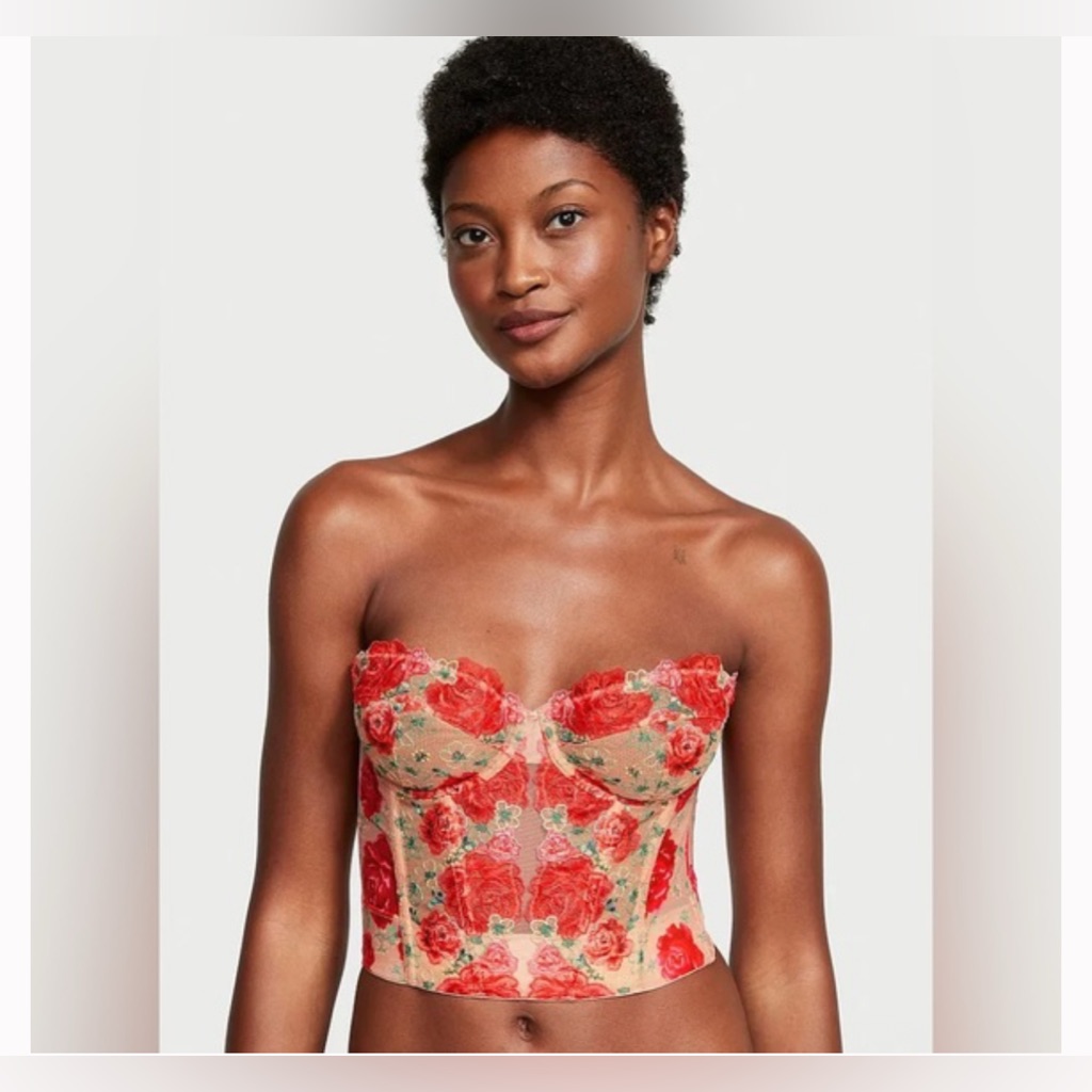 Nwt Victoria’s Secret Tomato Red Embroidered Illuminating Blooms Corset Bra Top